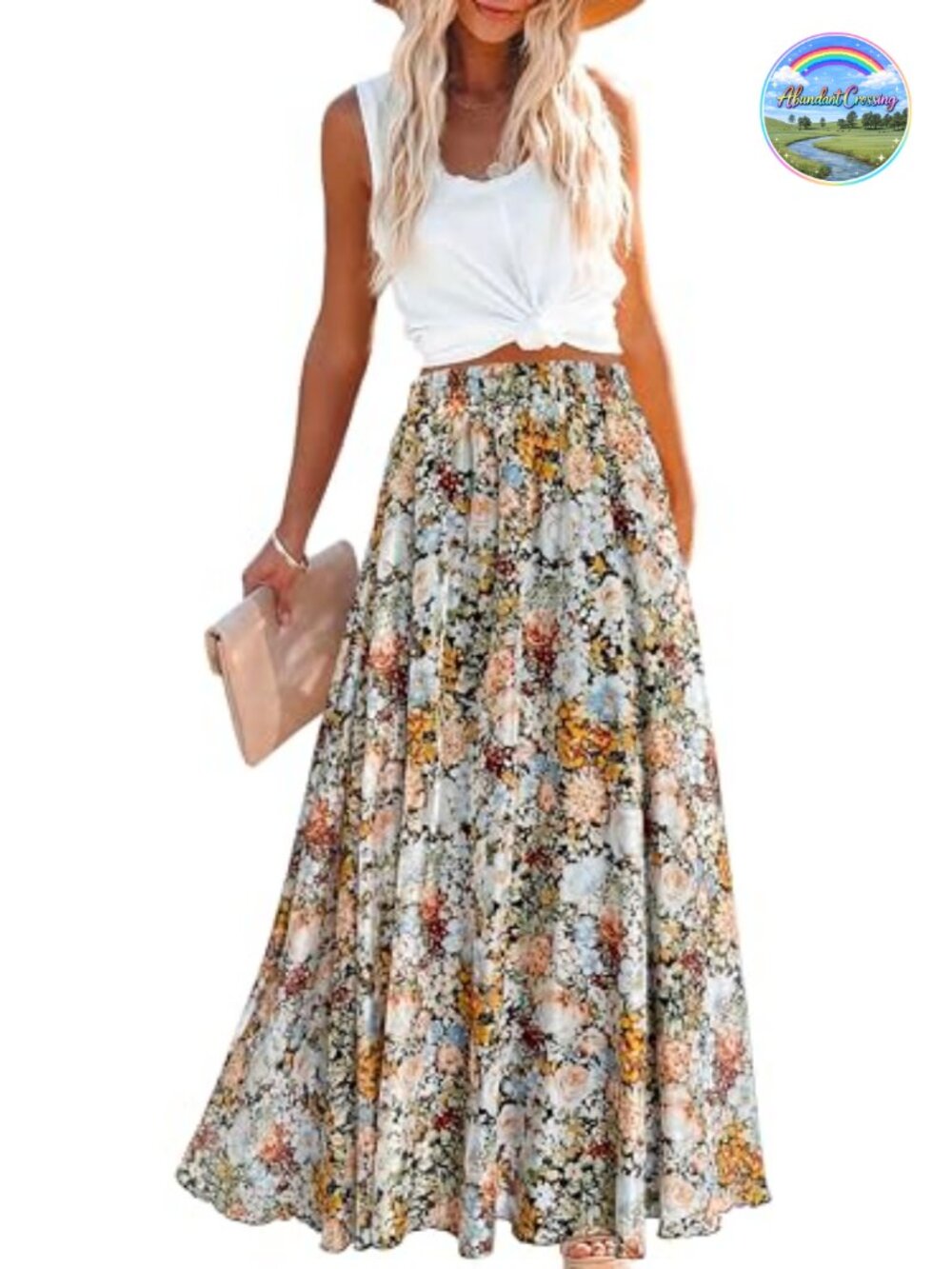 Women's Chiffon Maxi Skirt Floral A-Line Elastic High Waist Beach